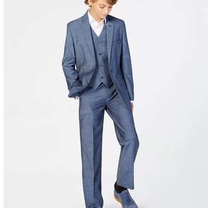 Calvin Klein Size 16 Boys Young Mens Textured Blue Slim Fit Stretch 2 Piece Suit